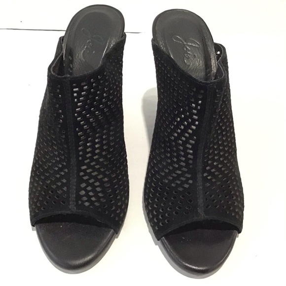 JOIE laser cut black suede wedge sandals sz 6 - Picture 1 of 8